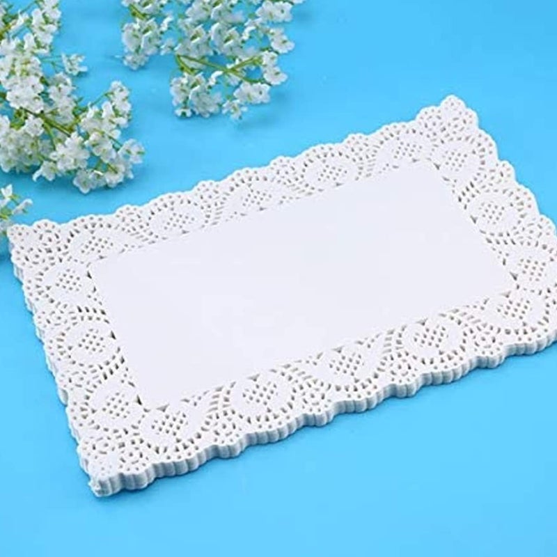woobles Doilies Lace Cotton, Rectangle Paper Doilies Paper Lace Tea Party Placemats Disposable Wedding Birthday Party Tableware Cake Packing Pad 7.5 x 12 Inch, paper placemats - Image 5